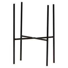 Soporte metálico negro para planta de interior.