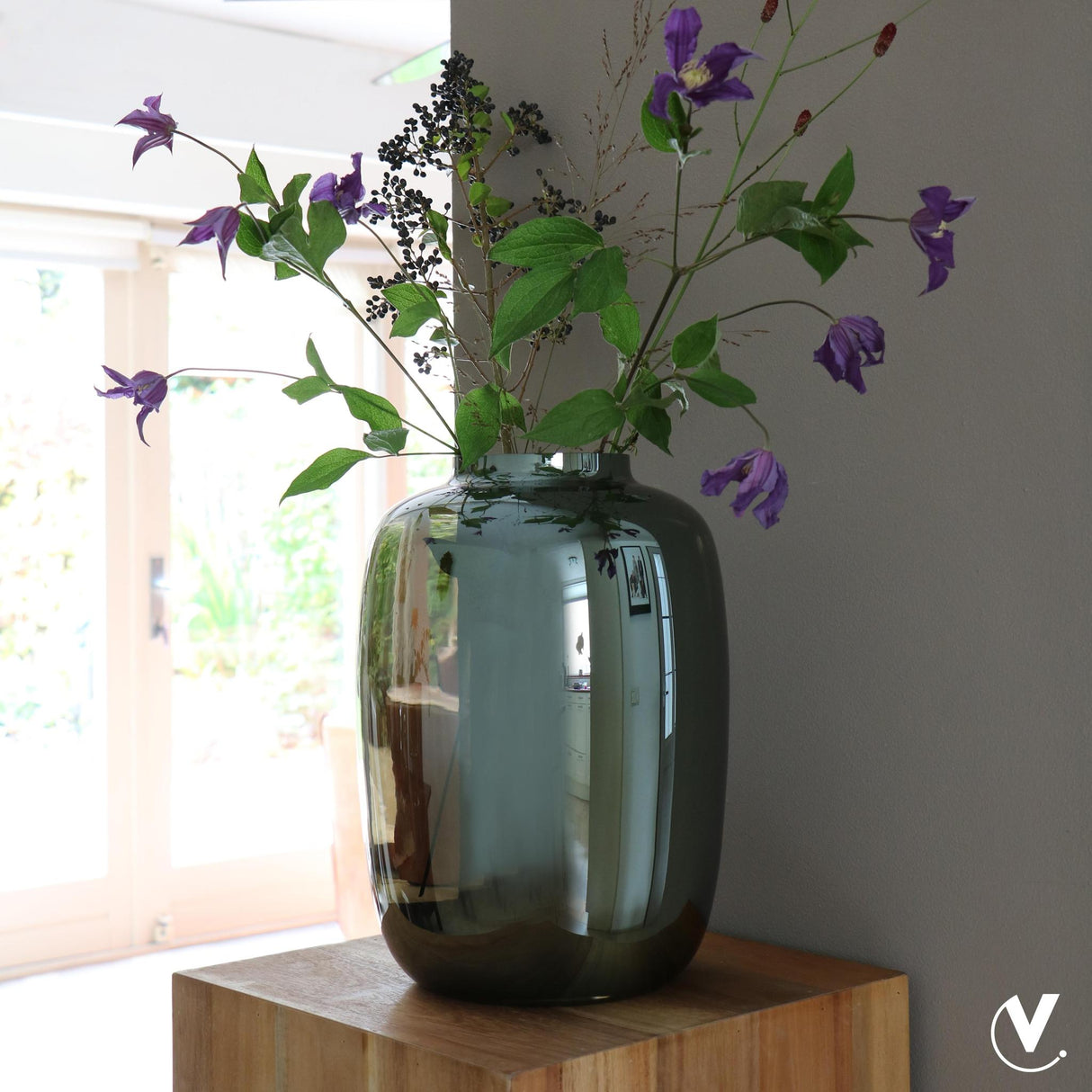 Livraison plante Vase en verre gris - h35cm, Ø25cm